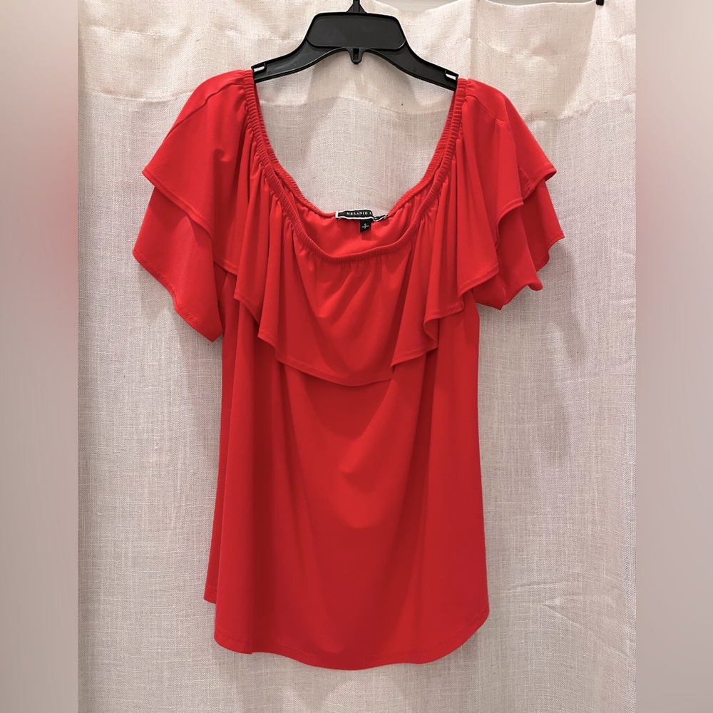 ❤️Melanie Lyne Red Off-Shoulder Ruffle Top